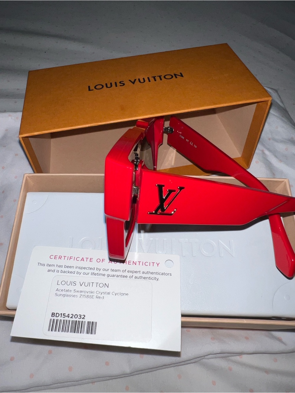 Louis Vuitton Acetate Swarovski Crystal Cyclone Sunglasses Z1578W Red - Picture 3 of 7